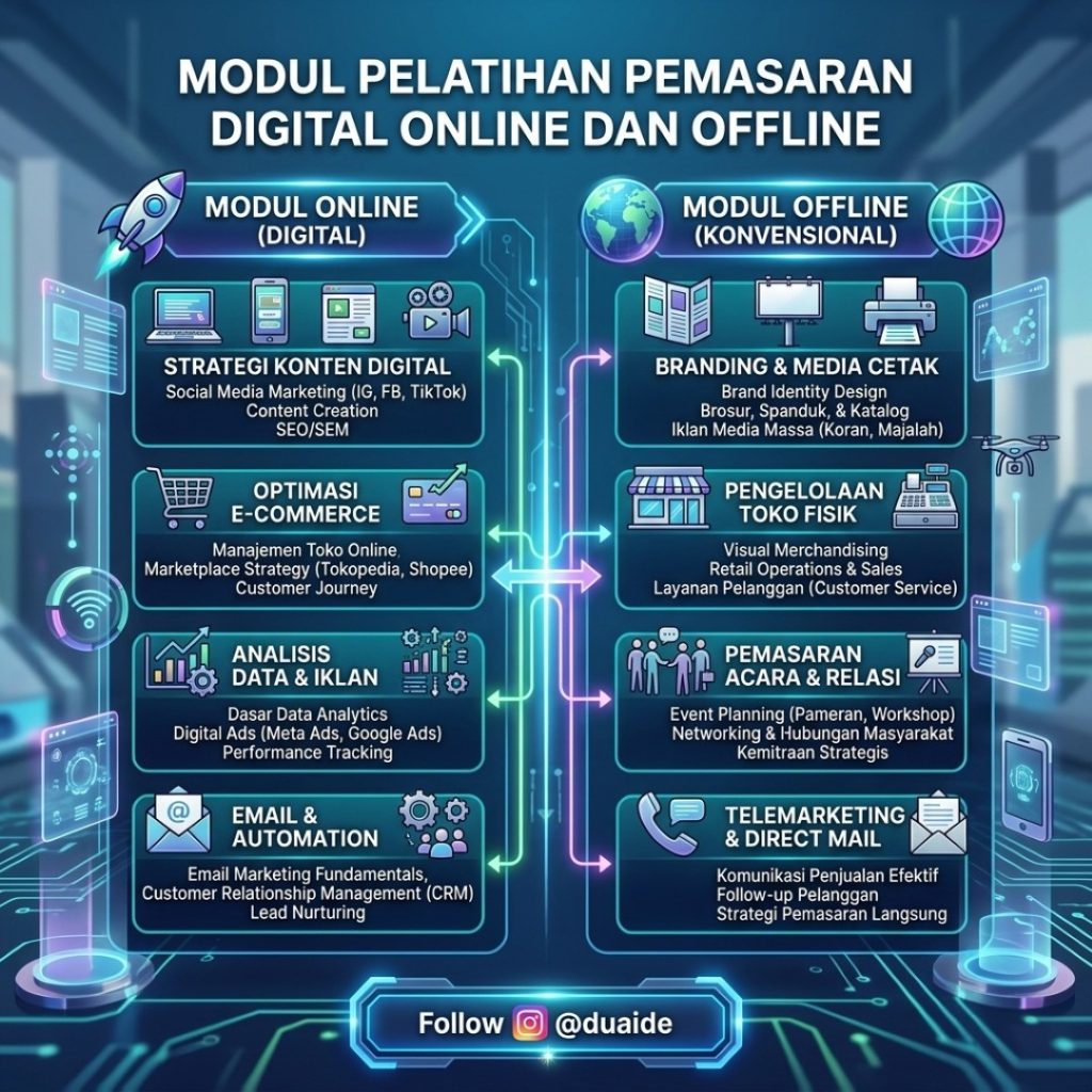 Detail Modul Pelatihan Pemasaran Digital Online dan Offline by Duaide.com